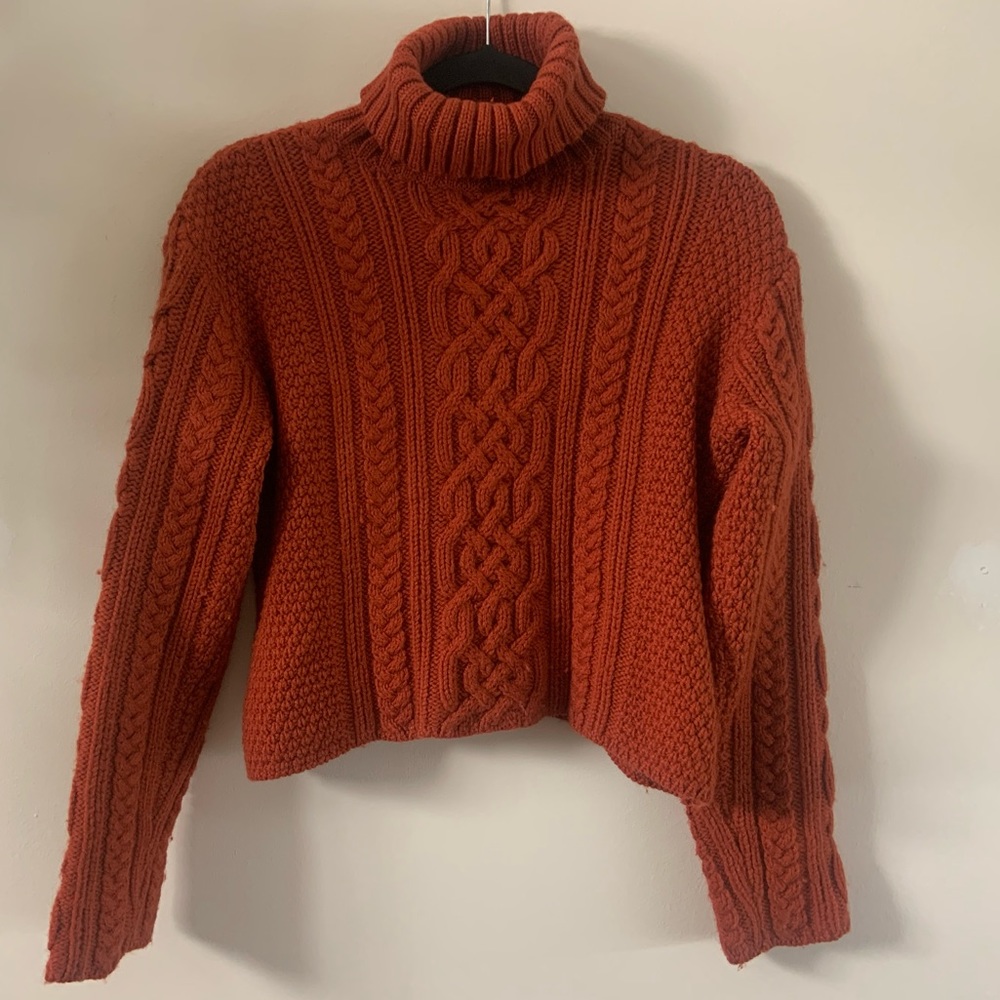 Paul James cropped cable knit wool sweater size M